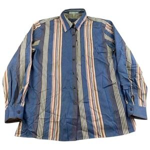 Foxcroft Button Up Shirt Women 10 Wrinkle Free Classic Fit Striped Blue Multi‎